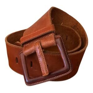 Echo Wide Brown Genuine Italian Leather Covered Belt Women's Size Medium